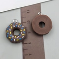 Resin donut pendant in chocolate brown with sugar sprinkles and silver metal ring - Grey Coffee Resin Round Doughnut (17185)