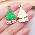 Green Christmas tree alloy charm with red dots and gift box detail for DIY jewelry - Green Gift Christmas Tree (19569)