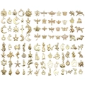 Assorted gold alloy charms featuring sun, moon, stars, insects, and ocean animals for DIY jewelry - 100 Styles KC Gold Set