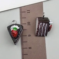 Resin strawberry chocolate cake charm pendant with metal loop for DIY keychain - Coffee Resin Triangular Strawberry Cream Cake (23837)