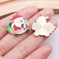 DIY Santa Claus enamel charm with golden metal back for Christmas bracelet making - White Piano Music Santa (19580)