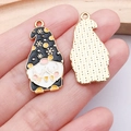 Christmas gnome pendant with black polka dot hat and golden finish for DIY jewelry making - Black Carnival Gnome (21712)