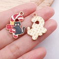Pendentif de Noël chat noir avec canne à sucre en émail et dos doré pour bijoux DIY - Chat Canne Noeud Rouge (25256)
