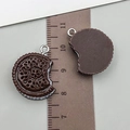 Chocolate sandwich cookie resin pendant with white cream filling and metal ring for DIY jewelry - Coffee Resin Sandwich Cookie (24107)