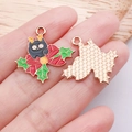 Pendentif de Noël en alliage avec motif de chat noir renne et dos doré texturé - Chat Corne Noeud Rouge (25257)