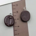 Miniature resin coffee bean pendant with silver metal ring for DIY keychain accessories - Coffee Resin Coffee Bean (24108)