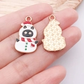 Pendentif bonhomme de neige chat de Noël en alliage doré pour création de bijoux DIY - Chat Bonhomme de Neige Blanc (25258)