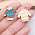 Christmas sweater alloy enamel charms with festive patterns and gold metal back - Green Knit Sweater (25273)