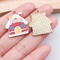 DIY Christmas house enamel charms in red and white with Xmas text and gold plating - Red Xmas House (25275)
