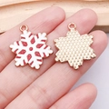 DIY Christmas snowflake charm with red and white enamel on golden metal base - White Snowflake (25276)