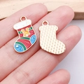 DIY Christmas sock enamel alloy pendant with colorful drip oil paint and gold metal back - Red Bell Sock (25277)