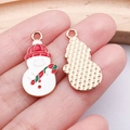 DIY Christmas snowman charm in gold alloy and white enamel with red hat and candy cane - White Snowman (25278)