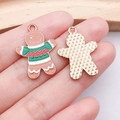 Gingerbread man alloy charm with green and red enamel detail for DIY jewelry making - Brown Gingerbread Man (25279)