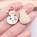 Golden Christmas snowman charm with red enamel hat for DIY bracelet necklace crafts - White Snowman B (25281)