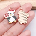 Christmas penguin alloy pendant with red hat and candy cane for DIY jewelry craft - White Lollipop Penguin (25284)