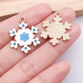 Golden snowflake charm with white enamel and blue star detail for DIY jewelry - White Snowflake B (25286)