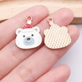 Christmas polar bear alloy charm with red hat and enamel finish for DIY jewelry - White Christmas Hat Bear (25287)
