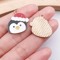 Christmas penguin enamel charm with red Santa hat for DIY jewelry making and crafts - White Christmas Hat Penguin (25288)
