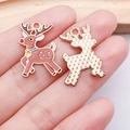 Christmas reindeer alloy charm with colorful enamel finish and rose gold mesh back - Brown Elk (25289)