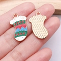 Christmas stocking charm with colorful enamel and gold finish for DIY jewelry - Green Sock (25290)