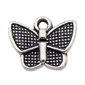 Vintage oxidized alloy butterfly charm pendant with black mesh wings for jewelry making - Black Grid Butterfly (17316)