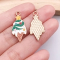 Christmas tree ice cream alloy pendant with colorful drip oil and golden finish detail - Green Christmas Tree Ice Cream (25292)
