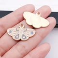 Pink enamel moth pendant with golden star and moon patterns for DIY jewelry making - Pink Butterfly (18692)