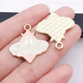 White and pink enamel moth charm with gold metal textured back for DIY jewelry making - White And Pink Butterfly (18697)