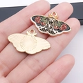 Golden moth pendant with black and white floral enamel for DIY jewelry making - Black Red Rose Butterfly (18775)