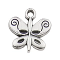 Vintage silver alloy butterfly pendant connector with engraved wing patterns and top loop - Vortex Texture Butterfly (10356)