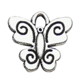 Antique silver butterfly charm pendant with black spiral patterns for DIY jewelry making - Spiral Ornament Butterfly (10420)