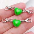 Fluorescent green heart magnet clasp for DIY jewelry making with dual lobster claws - Green