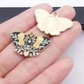 Enamel butterfly pendant with celestial moon star pattern and gold textured back - Black Yellow Flower Green Leaf Butterfly (18779)
