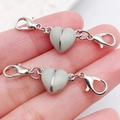 Luminous heart magnetic connector with silver lobster clasps for DIY jewelry - Pale Green