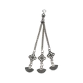 Vintage silver alloy tassel pendant with three woven chains for ethnic jewelry design - Fan-shaped Hollow Pattern Style (18840)