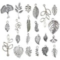 Set of 20 vintage leaf alloy pendants in antique silver for DIY jewelry making and crafts - Mixed 22pcs Antique Silver Leaf Set (SN29)