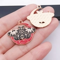 Gothic moth and crescent moon alloy enamel pendant in red, black, and white gold finish - Red Moon Butterfly (24993)