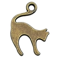 Antique bronze cat alloy charm for jewelry making with curved tail hanging hole - Cat Style (7914)