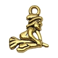 Antique gold witch on broomstick alloy pendant for DIY jewelry and necklaces - Witch (20082)