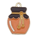 Colgante para joyería DIY con diseño de tarro de miel en esmalte naranja y metal dorado - 1 Colgante de Tarro de Miel (19338)