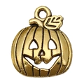 Antique gold pumpkin charm with hollowed-out face for Halloween DIY jewelry making - Horror Pumpkin (20090)