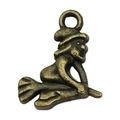 Antique bronze witch on broomstick charm made of zinc alloy for DIY jewelry crafting - Witch Style (20111)