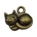 Antique bronze cat charm pendant for DIY jewelry with detailed sleeping kitten design - Curled Cat Style (20615)
