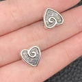 Silver-plated heart-shaped DIY spacer beads with spiral pattern for charm bracelets - Heart Large Hole Bead (5931) / 1 Piece (11x12mm) / Antique Silver
