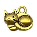Golden cat metal pendant with polished finish and top ring for DIY jewelry making - Curled Cat (20587)