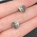 Antique silver heart-shaped bead with vintage textured patterns for DIY bracelets - Dotted Texture Heart Bead (8893)