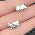 Silver alloy double heart spacer bead with antique finish for DIY jewelry bracelets - Double Overlapping Hearts Bead (13231)