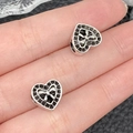 Antique silver double heart charm with bow knot and black rhinestones for DIY bracelet - Bowknot Heart Large Hole Bead (15195)