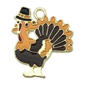 Colgante de pavo creativo para Acción de Gracias en esmalte colorido y acabado oro - 1 Colgante de Pavo con Sombrero (19215)
