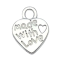 Silver heart charm pendant engraved with made with love text for DIY jewelry making - Heart Made With Love Style (19954)